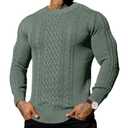 Askdeer Men's Pullover Sweater Fisherman Cable Chunky Knit Crewneck Sweater Winter Casual Knitted Sweaters with Ribbing Edge Green 2XL