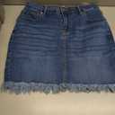 GUANYY Womens Denim Skirt Raw Hem Bodycon Stretch Casual High Waisted Jean Mini Skirt (Blue, L)