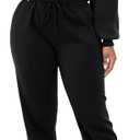 LovelyWholesale Women Sweatsuits 2 Piece Set V Neck Cropped Sweatshirt and Jogger Set Black X-Large