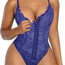 SHAPELLX Lace Bodysuit for Women Tummy Control Shapewear Backless Body Suits One Piece Body Shaper Thongs, Size L