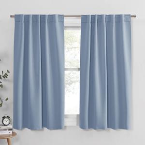 PONY DANCE Short Blackout Curtains Set - Nursery Short Curtain Panels Thermal Insulated Window Treatments Back Tab/Rod Pocket Light Blocking for Bedroom, 64 Wide 40 Long, Pigeon Blue, 2 Panels