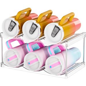 Stackable Water Bottle Organizer for Cabinet,2 Tier Water Bottle Holder for Stanley Yeti 40 oz Bottle Shelf,Clear Tumbler Storage Organizer,Wine Rack,Cup Organizer for Kitchen Cabinets Counter Pantry