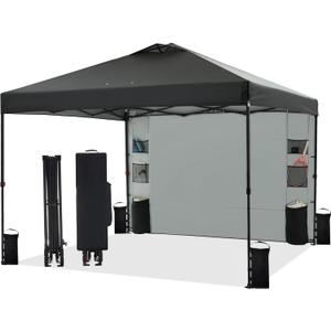 Tunbne 12X12 Pop Up Canopy Tent Outdoor with 1 Sidewalls, One Push Setup