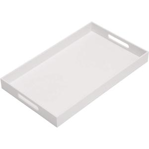 Glossy White Sturdy Acrylic Serving Tray with Handles-12x20 Inch-Serving Coffee Appetizer Breakfast-Kitchen Countertop Makeup Drawer Organizer-Vanity Table Ottoman Decorative Tray