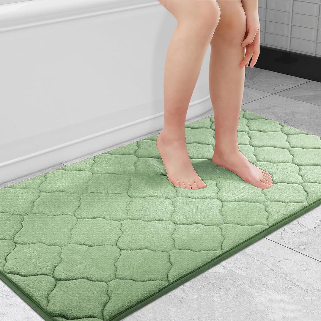 OLANLY Memory Foam Bath Mat Rug 44x24, Ultra Soft and Absorbent Bathroom Rugs, Non-Slip, Comfortable, Machine Washable Bath Carpet for Bathroom Floor, Tub Shower and Home Decor Accessories, Sage Green