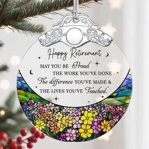 Retirement Gift - Retirement Gifts for Women, Men - Retired Ornament - Retired Gifts for Coworker, Boss, Employee, Teacher, Nurse - Stained Glass Christmas Ornament Keepsake - Design E