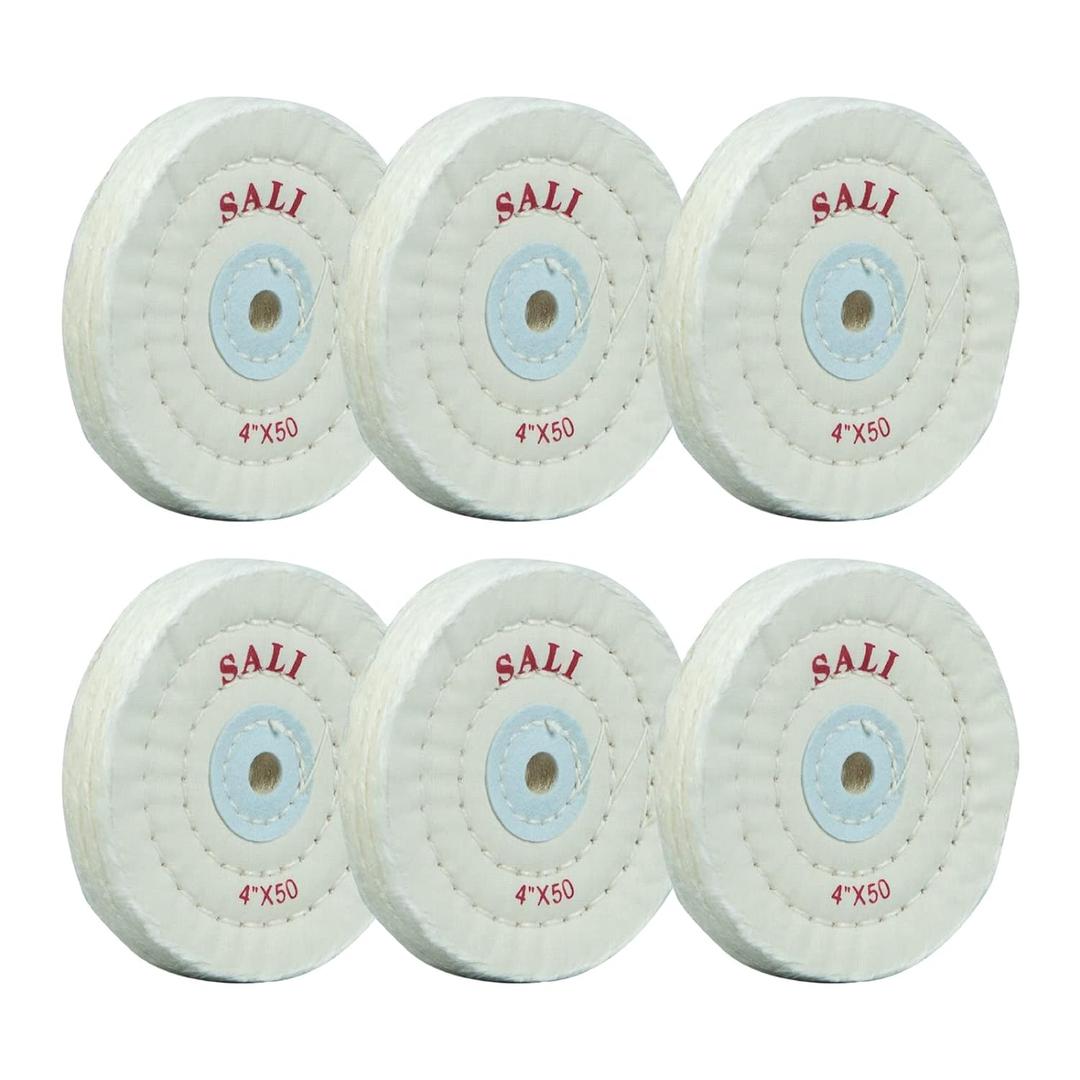 SALI 6 Pack Polishing Wheel for Bench Grinder Buffing Wheel 4 inch White Cotton (50 Ply) for Buffer Polisher Medium Polish Pad with 1/2 Inch Arbor Hole