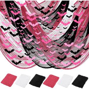 162PCS 3072inch Halloween Creepy Fabric Cloth with 3D Bats Black White Pink Rose Red Scary Halloween Fabric Gauze Horror Windows Doorways Cover for Haunted Houses Decor Party Outdoor Indoor