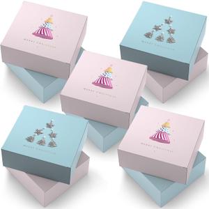 easykart labels 10 Christmas Gift Box 8x8x4 Inch, Holiday Gift Boxes with Lid, Pink & Blue Pastel Colour with Foiling Effect, Boxes for wrapping gift