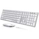 seenda Wireless Bluetooth Keyboard and Mouse Combo, SKM64-3 Rechargeable Slim Quiet Keyboard Mouse, 3 Multi-Device Connection, Compatible for Windows 11/10 PC Laptop Mac MacBook iPad, White Silver