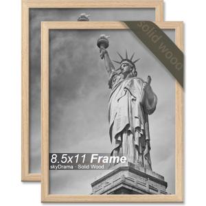 Natural Solid Wood 8.5x11 Picture Frame, Display 8.5 x 11 Inch Picture Poster Photo, Vertical & Horizontal Wall Hanging - 2 Pack/Natural/8.5"x11"