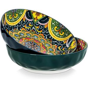 vancasso Large Serving Bowls, 78 Oz Extra Large Salad Bowls Set of 2, Bohemian Decorative Bowls for Salad, Fruit, Pasta and Dinner, Serving Dishes Set for Party, Dishwasher & Microwave SafeGreen
