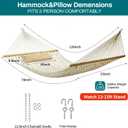 JoyView Traditional Rope Double Hammock - Hand Woven Cotton Hammock with Hardwood Spreader Bar and Pillow 450lb Capacity for Outdoor Indoor Patio Yard - Natural