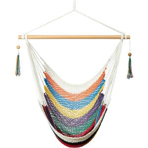 JoyView Hammock Chair with Spreader Bar Caribbean Hammock Swing Chair 300 LBS Weight Capacity XL Rope Hanging Chair for Outdoor Indoor Garden Yard - Multi Color