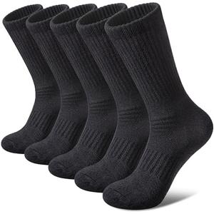 FNOVCO Women's Hiking Walking Running Crew Socks Thick Cushioned Athletic Compression Socks 5 Pairs (Black, 9-11)