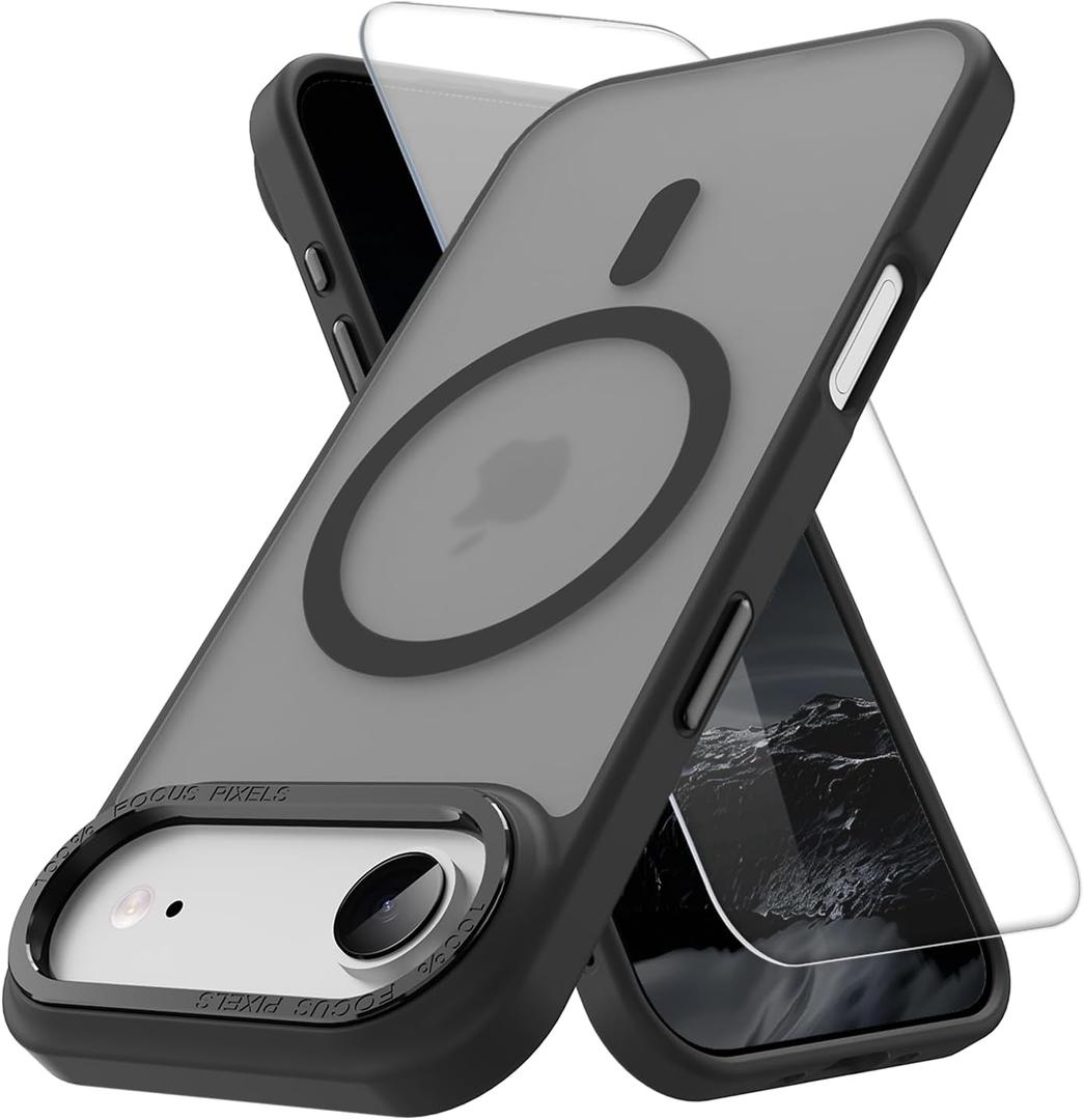 PinLiSheng Magnetic for iPhone Air Case [Metal Camera Frame&Buttons] [Mil-Grade Drop Protection] Shockproof Slim Translucent Matte Protective Phone Case, Black