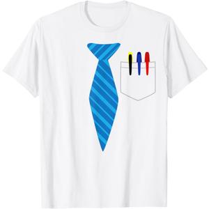 Teacher Tie & Pocket Protector Costume School Gift TShirt, Small 