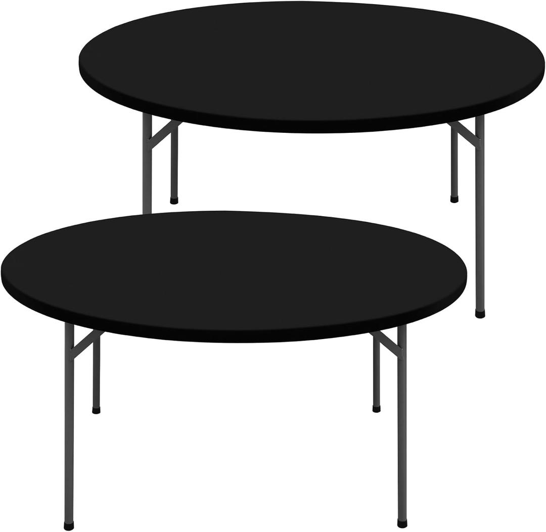 Round Spandex Tablecloth 2 Pack, Elastic Fitted Waterproof Tablecloths for 25"-30" Tables, Stretch Washable Picnic Table Cover for Camping, Dining, Indoor and Outdoor, Black