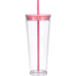 Alohastarttg 24oz Tumbler with Lid and Straw, Leak Proof and Double Wall Insulated Reusable Plastic Cups, Travel Reusable Iced Coffee Cup, BPA-Free, Fits in Cupholders (1, Pink)