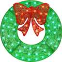 ATDAWN 26 Inch Christmas Wreath, Outdoor Christmas Wreath Decoration, Lighted Xmas Wreath for Christmas Home Wall Door Decoration (Green)