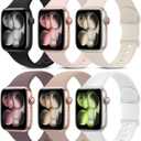 6 Pack Sport Bands Compatible with Apple Watch Band 38mm 40mm 41mm 42mm 44mm 45mm 49mm 46mm,Silicone Waterproof Strap for iWatch Apple Watch Series 11 10 9 Ultra 8 7 6 5 4 3 2 1 SE Women Men (Starlight/Pink Sand/Milk Tea/White/Smoke Violet/Black)