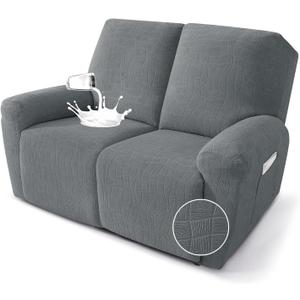 MAXIJIN Waterproof Loveseat Recliner Cover 4 Pieces Reclining Love Seat Slipcvers, Recliner Sofa Cover 2 Seater with Elastic Straps & Pockets for Pet, Kids (Loveseat Recliner, Light Gray)