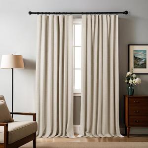 100% Blackout Curtains 96 inches Length Linen Blend Bedroom Curtains, Rod Pocket Back Tab Black Out Window Curtain Set Living Room Curtains, Full Blackout Curtains 2 Panels Drape, Natural