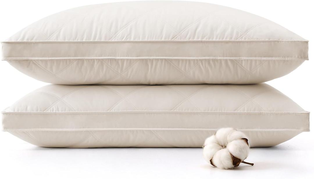 Puredown Goose Feathers and Down Pillows, 100% Organic Cotton Cover, Gusseted Pillow for Sleeping Hotel Collection Bed Pillows, Standard, Set of 2