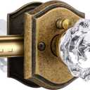 Glass Door Knobs Interior with Lock, Vintage Crystal Privacy Antique Brass Door Knobs for Bedroom Bathroom, 2 Pack