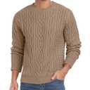Askdeer Men's Cable Knit Pullover Sweater Long Sleeve Crew Neck Knit Sweater Soft Casual Sweaters with Ribbing Edge Khaki