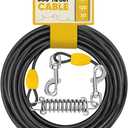 Petbobi Dog Tie-Out Cable 20ft - Outdoor Leash 4mm Metal Cable with Shock Absorbing Spring 360 Swivel Clips, Chain for Dogs Yard Camping, Fit Small Medium Large Pets Up to 35lbs, Black