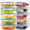 BAYZZ Glass Meal Prep Containers, 10 Packs 22 oz Glass Food Storage Containers, Airtight Lunch Containers with lids, Microwave, Freezer, Dishwasher Safe (Gray)