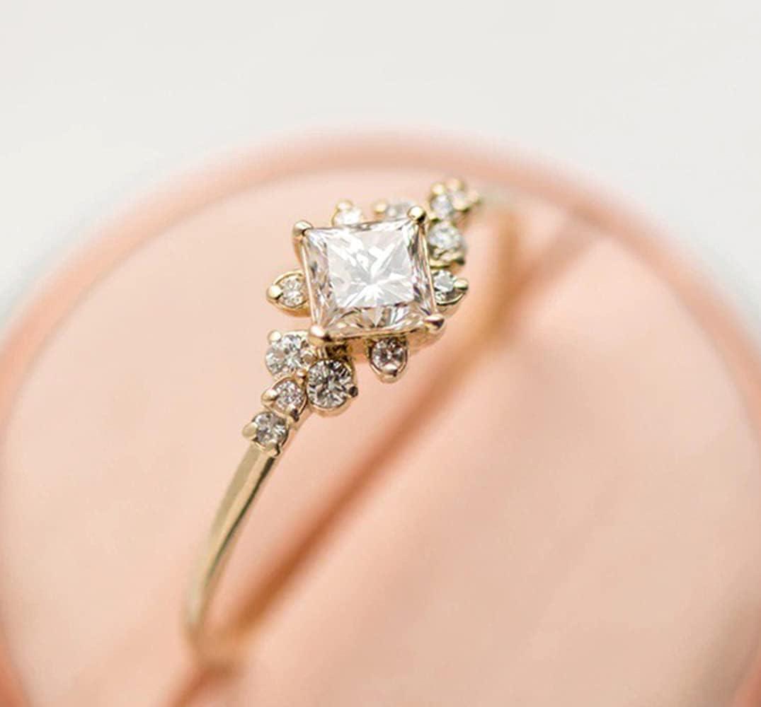 Koguxuix Vintage Ring Gold Engagement Ring CZ Crystal Diamond Wedding Ring 14k Gold Milgrain Ring Band (7)