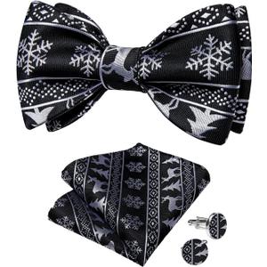 DiBanGu Christmas Bow Ties for Men Xmas Self-tied Bowties and Pocket Square Set Festival Woven Bowtie Handkerchief (Black)