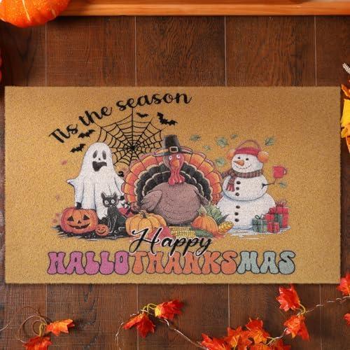 Tinideya Thanksgiving Door Mat 29 x 17 Inch, Turkey Pumpkin Fall Harvest Welcome Mat Outdoor, Christmas Snowman Halloween Coir Front Door Rug with Non Slip Backing for Home Decor Kitchen Entrance