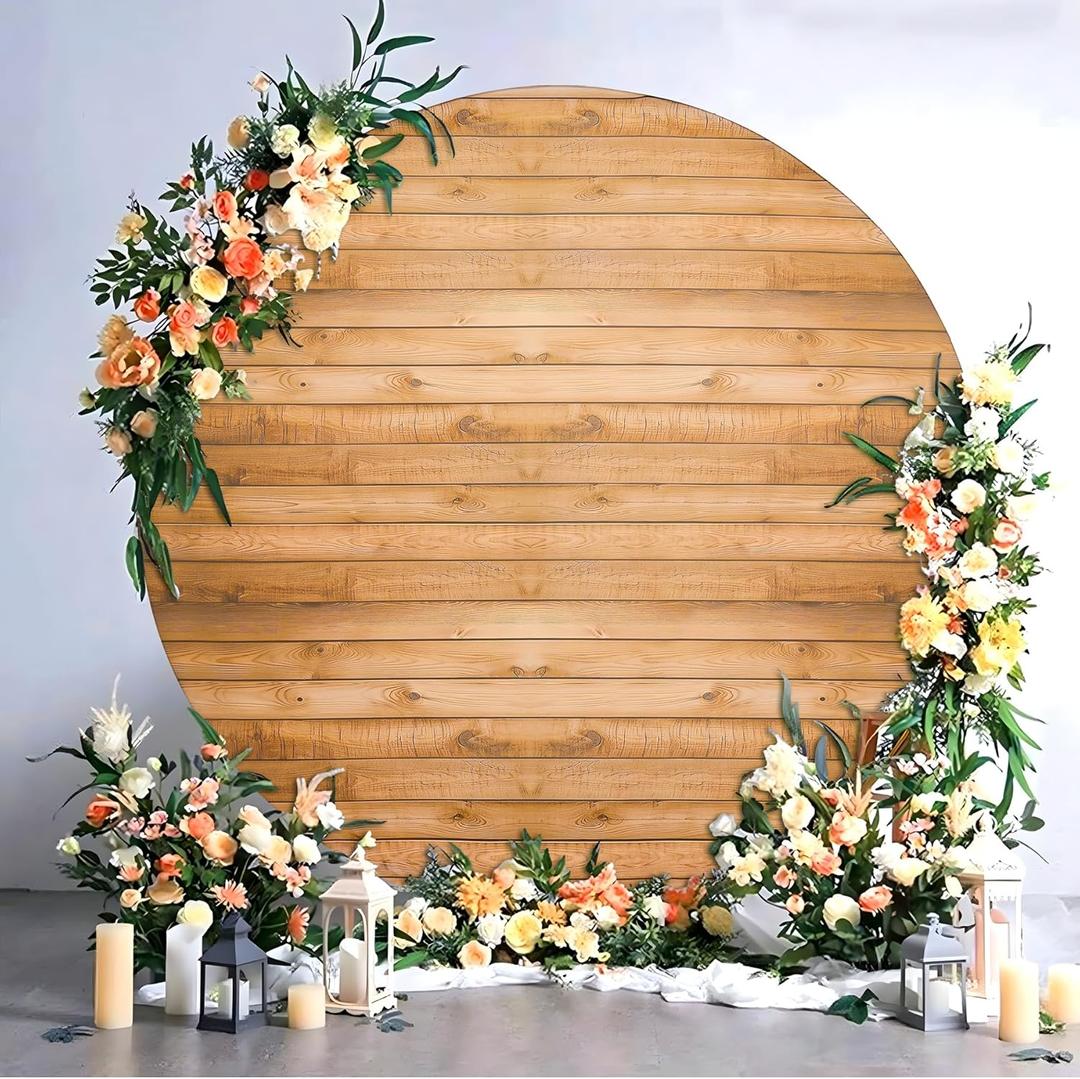 6.5FT Wood Grain Round Arch Backdrop Cover for 6.5/6.6 ft Circle Stand, Wrinkle Free Circle Arch Background Cover, Vintage Wood Texture Wall Round Backdrop for Wedding Photography Birthday Baby Shower