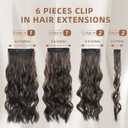 Fliace Clip in Hair Extensions, 6 PCS Natural & Soft Hair & Blends Well Hair Extensions, Black with Caramel Highlights Long Wavy Hairpieces(24inch, 6pcs, Black with Caramel Highlights)