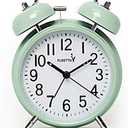{Loud Alarm for Deep Sleepers) 4'' Twin Bell Alarm Clock with Backlight for Bedroom and Home Decoration(Green)