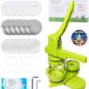 DCBADGE Button Maker Machine, Pin Maker Machine Kit (3rd Gen) Installation-Free DIY, Badge Maker Button Press Machine with Free Button Parts & Circle Cutter & Wrench Gadget (Green, 58mm（2.25in）)