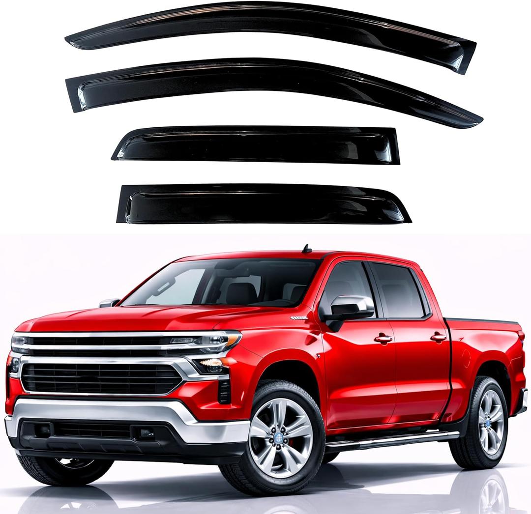 KPY Rain Guards Fit for 2019-2026 Chevrolet Silverado/GMC Sierra 1500 Crew Cab, Out-Channel Window Visor Vent Deflector, Truck Accessories for 2020-2026 Chevy Silverado/Sierra 2500HD 3500HD Crew Cab
