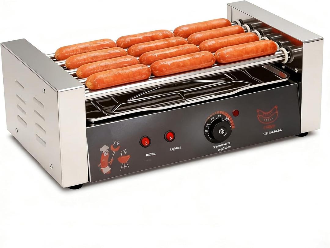 16 Capacity Commercial Hot Dog Roller Machine with 5 Stainless Steel Rollers 750W for Concession Stands, Food Trucks, Party Catering