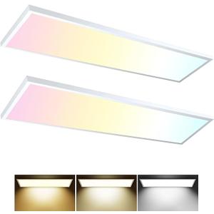 AIKVSXER 1x4 LED Flat Panel Light Surface Mount Ceiling Light, 5500LM 50W TRIAC 10-100% Dimmable, 3000/4000/5000k Selectable, 120V LED Kitchen Ceiling Lights Fixtures for Garage/Laundry 2PACK Golden