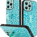 KANGHAR for iPhone 14 Pro Max Case Blue Leopard Print Pattern Cute Cheetah Wristband Stand Phone Cover for Women Girls Men Shockproof Slim Protective Cover for iPhone 14 Pro Max 6.7 Inch