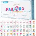Mini Mahjong Set for Kids & Beginners, Portable Travel Mahjong Tiles Set American for Family, 160 Acrylic Mini Mahjong Tiles with Carrying Bag, Mat, Racks, Mah Jong Starter Kit for Ages 6+ 