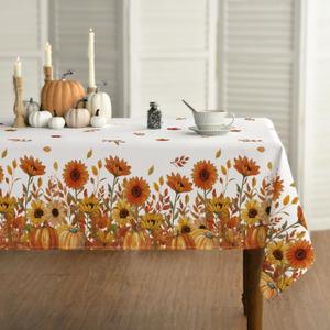 Horaldaily Fall Tablecloth 60 x 120 Inch Rectangular Autumn Sunflower
Maple Leaves Pumpkin Seasonal Washable Table Cover for Party Picnic Dinner Decor