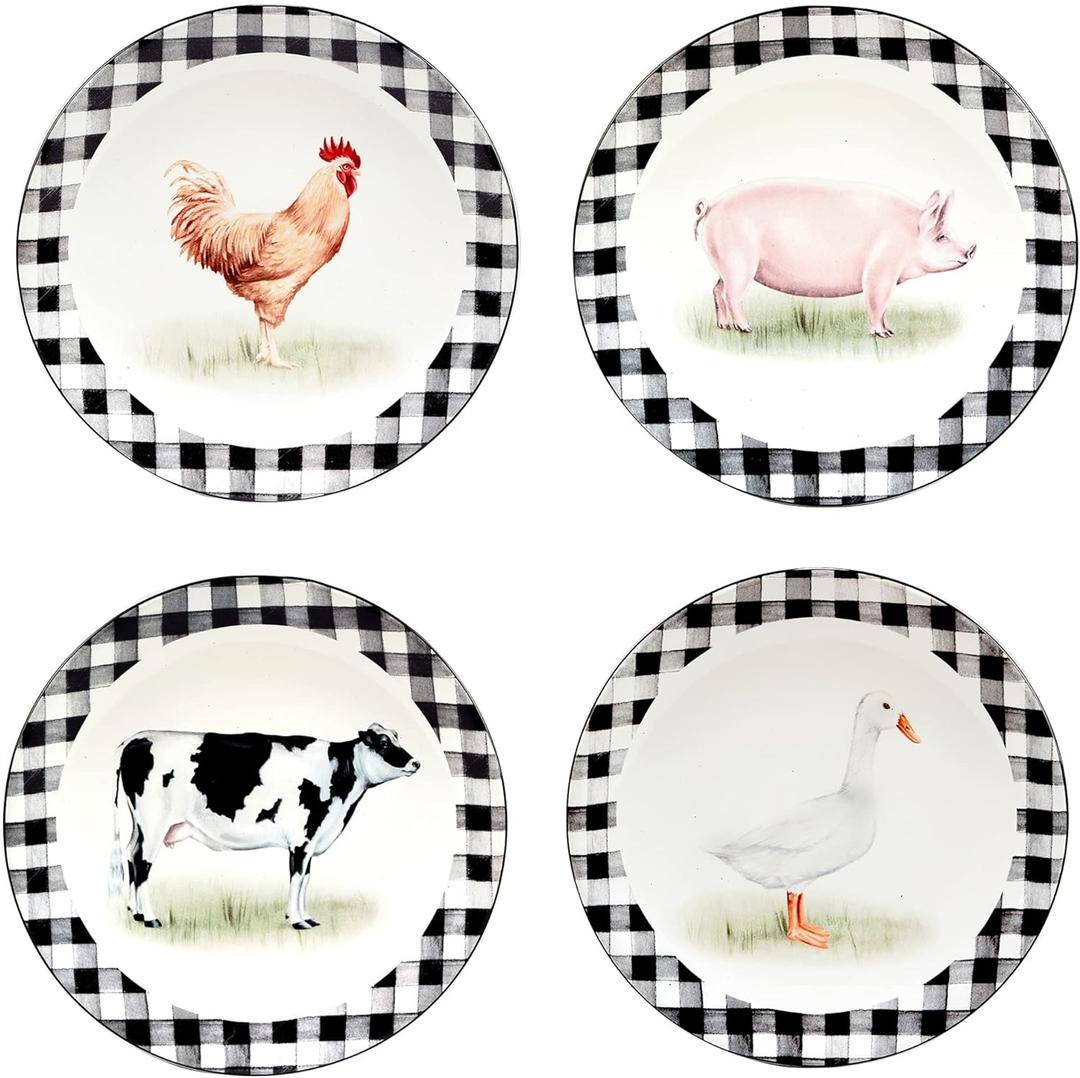 Certified International Farm 9" Salad/Dessert Plates, Multicolored, 9" x 9", Set of 4