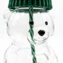 Glass Bear Cup,Bear Cup with Straw, 500ml Reusable Bear Glass Tumbler with Lid for Iced Coffee, Milk Tea, and Cocktails, Dishwasher Safe(Green)