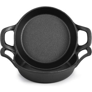 Mini Cast Iron Skillets 6.3 x 6.3 x 1.5 Inch Cast Iron Pan Small Ramekin Set Black Casserole Dish Cookware Oven Safe Mini Skillets for Kitchen Indoor Outdoor Picnic (2 Pack)