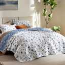 Bedsure Floral Quilt Queen Size - Reversible Blue & White Floral Comforter, Daisy Design Lightweight Bedspread Quilt Bedding, Soft Microfiber Coverlet for All Seasons (90"x96") | Spring and Summer, Lightweight, Floral, Reversible, Ultra Soft, Queen / Full