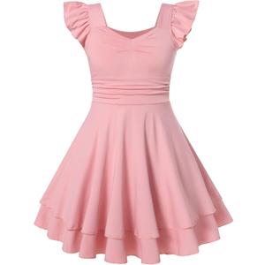 ALISISTER Girls Ruched Dresses Teens Ruffle Flowy Tiered A Line Swing Dress for Girl 7-16Y (Pink, S)